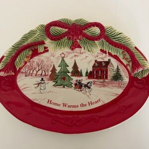 Fitz and Floyd Red and Green Holiday Serving Platter with Wreath Bow